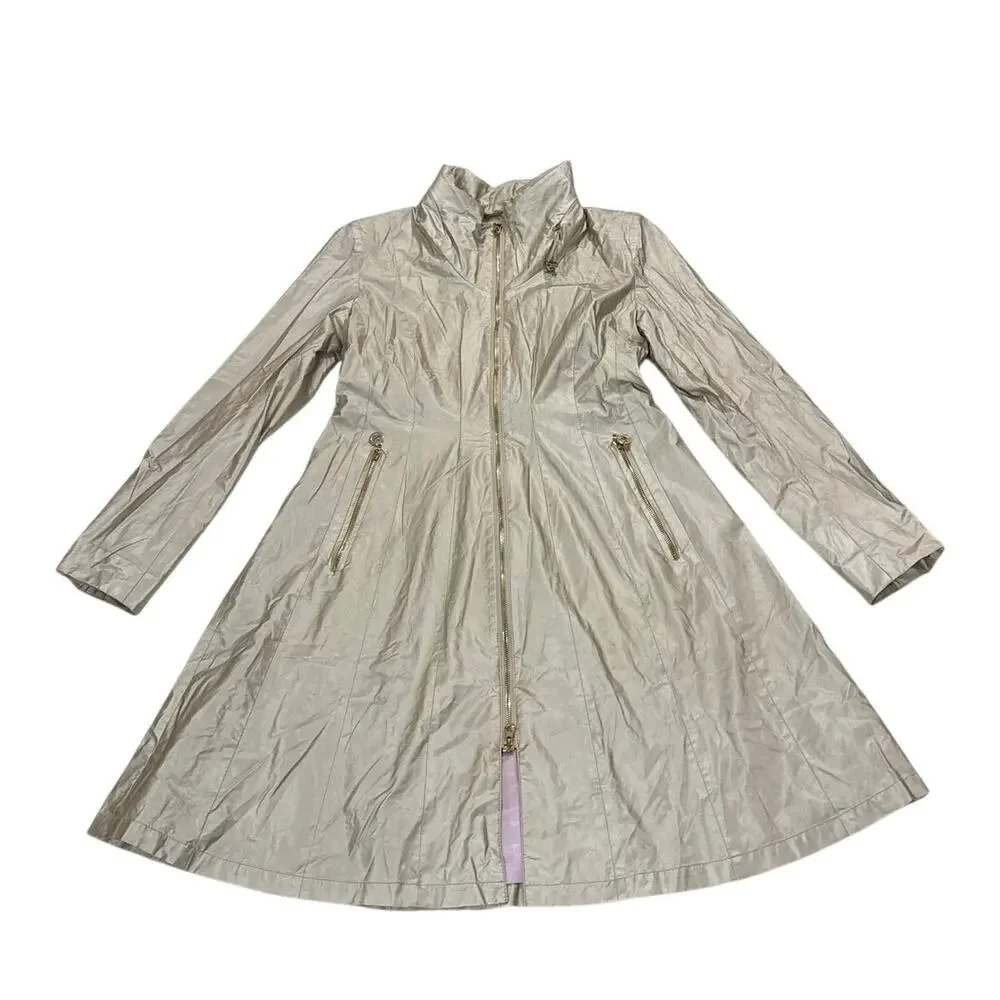 Creenstone Womens 38 Medium Designer Maxi Coat Rain Jacket Foldable Hoodie